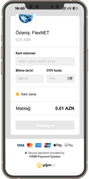 Customers enter card information on <mark>YIĞIM Payment System</mark> side in a safe way